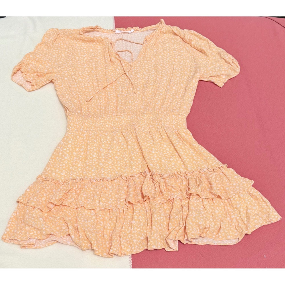 Lush Yellow Mango Floral Mini Dress Smocked Waist Ruffle Tiered Rayon DR97236B-I